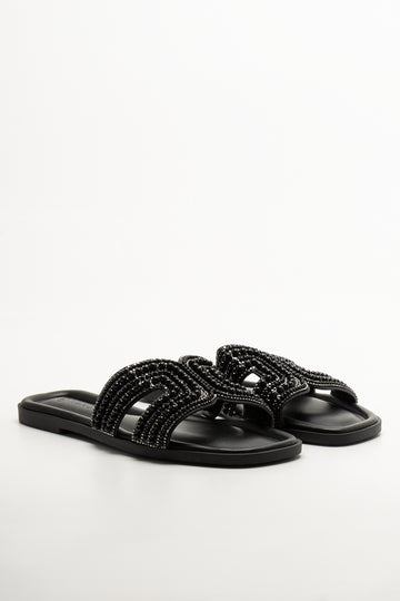 Pearl Mule Sandals Black