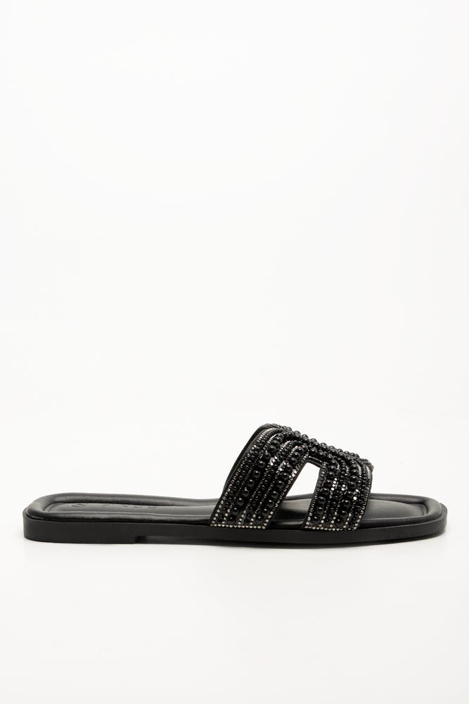 Pearl Mule Sandals Black