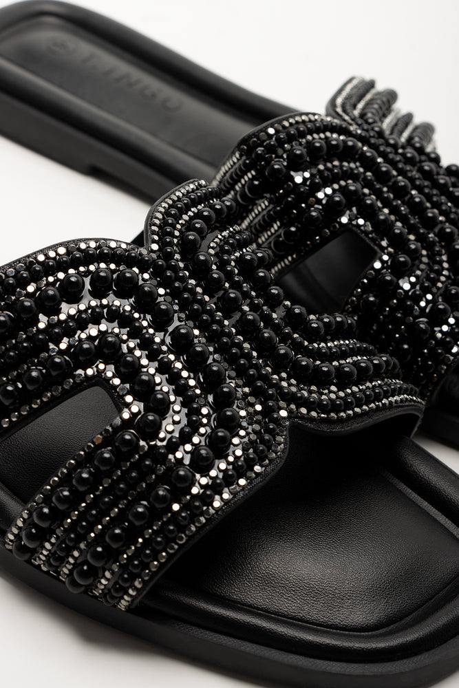 Pearl Mule Sandals Black (2)