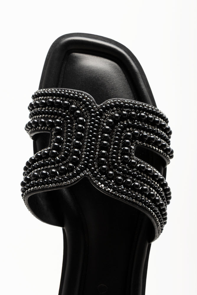 Pearl Mule Sandals Black (4)