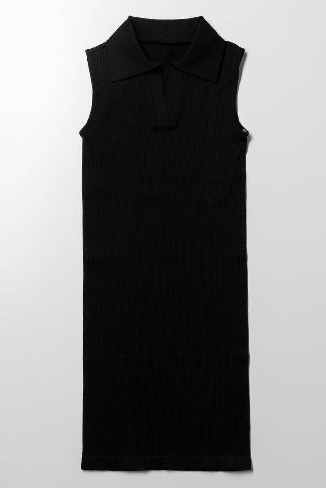 Collar Seamless Dress Black