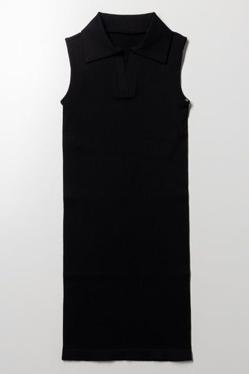 Collar Seamless Dress Black