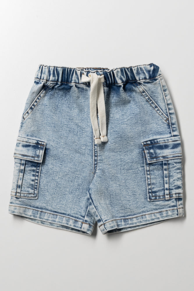 Cargo Denim Shorts Light Blue