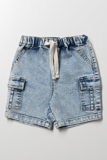 Cargo Denim Shorts Light Blue