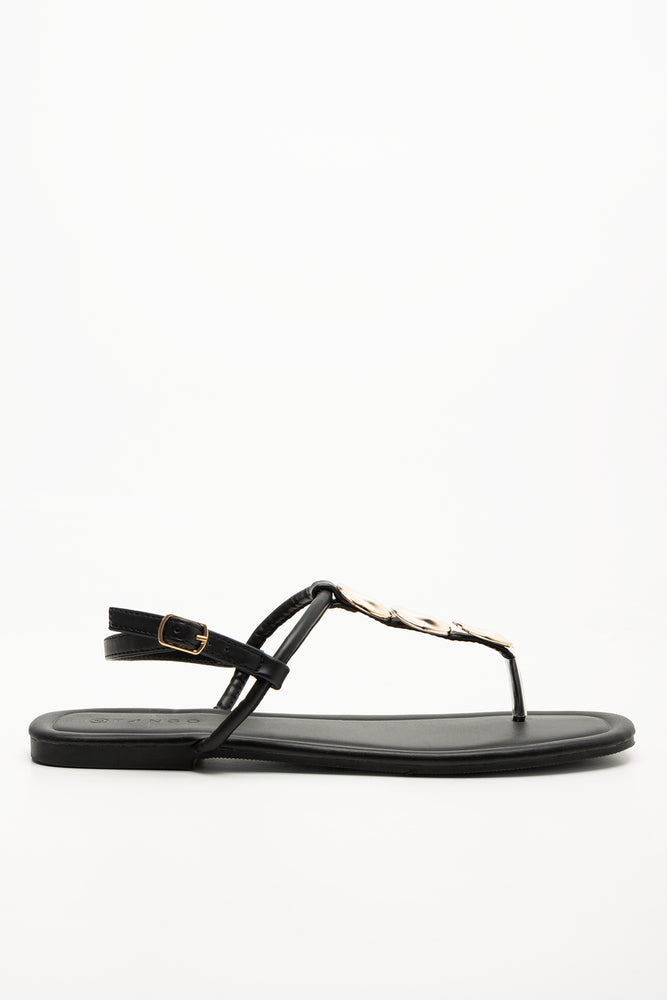 Metal Trim Thong Sandal  Black