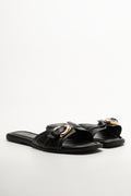 Buckle Trim Mule Sandals Black