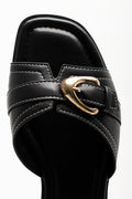 Buckle Trim Mule Sandals Black (4)