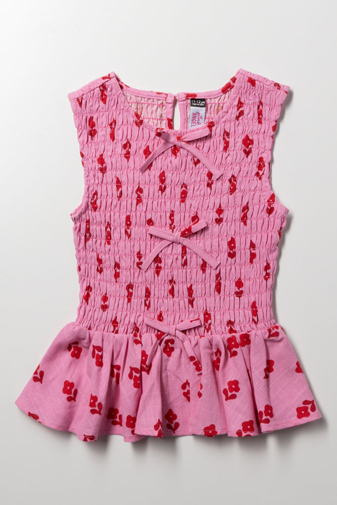 Smocked Top with Bows Pink