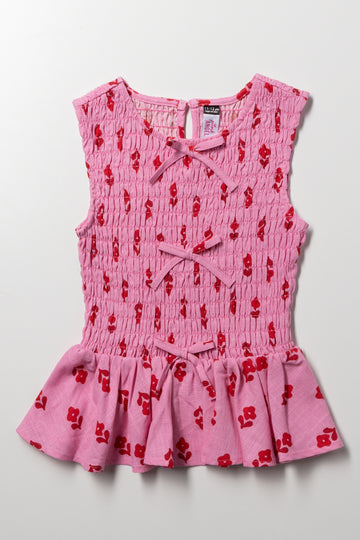 Smocked Top with Bows Pink