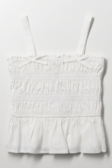 Strappy Ruched Top White
