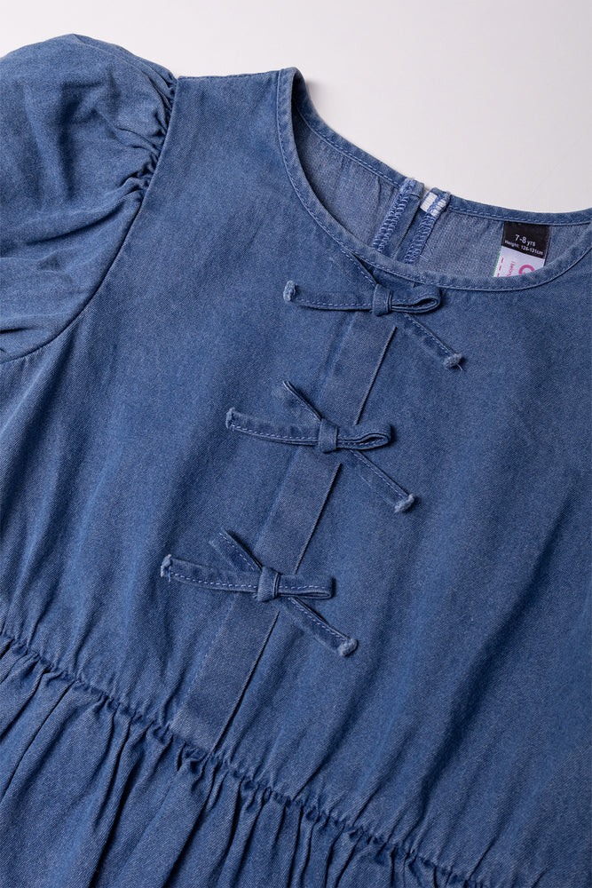 Denim Bow Dress Blue