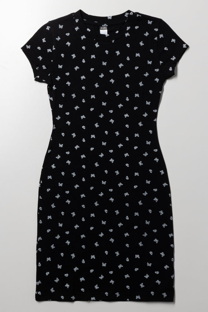 Butterfly Print Dress Black