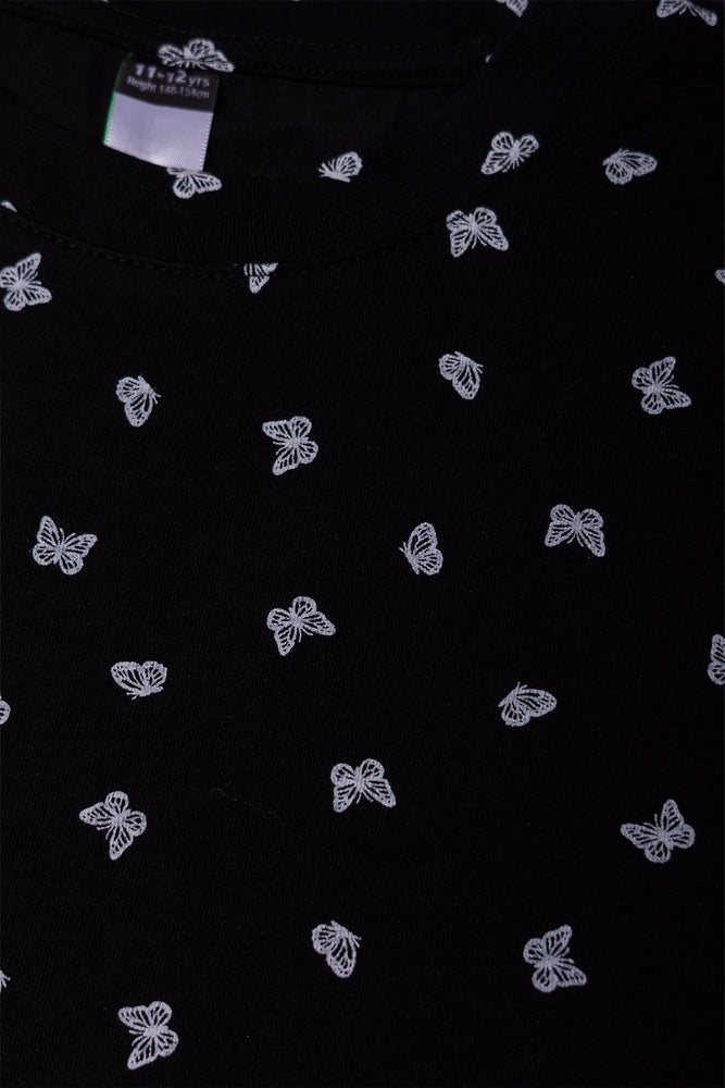 Butterfly Print Dress Black