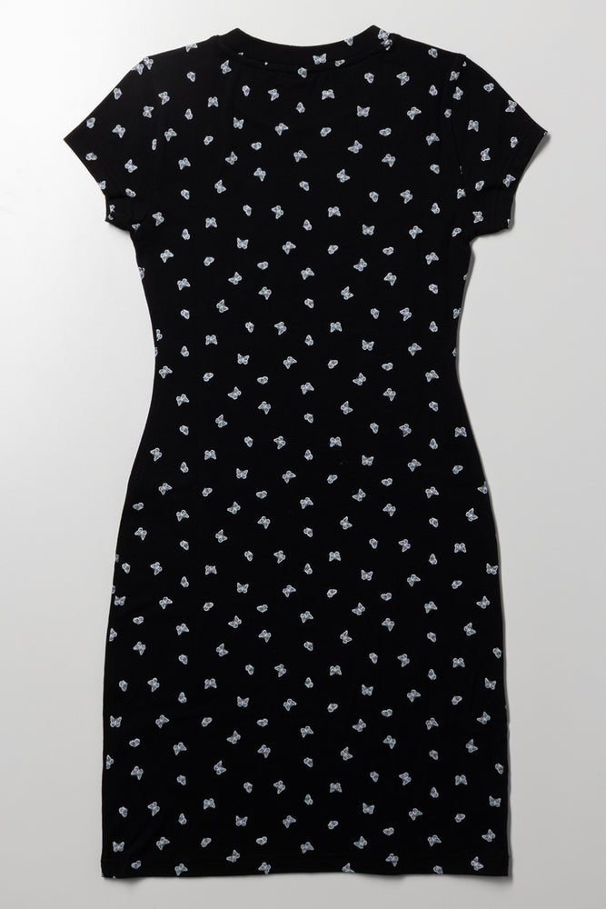 Butterfly Print Dress Black (2)