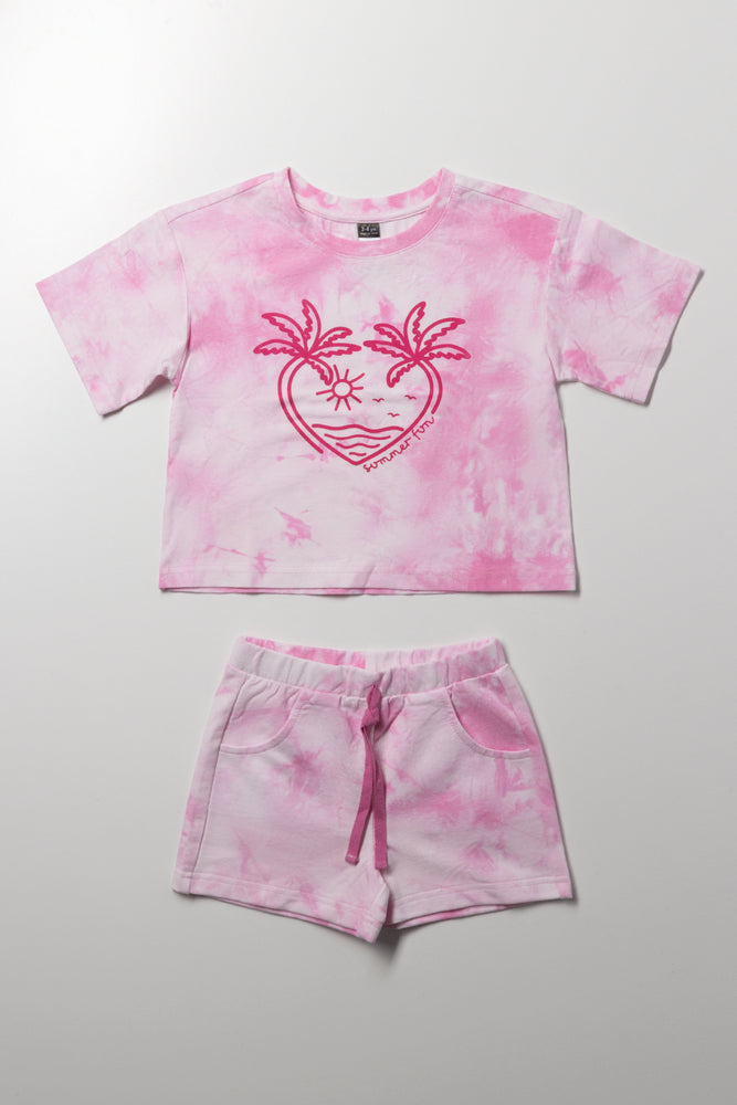 Tie Dye T-Shirt And Shorts Set Pink