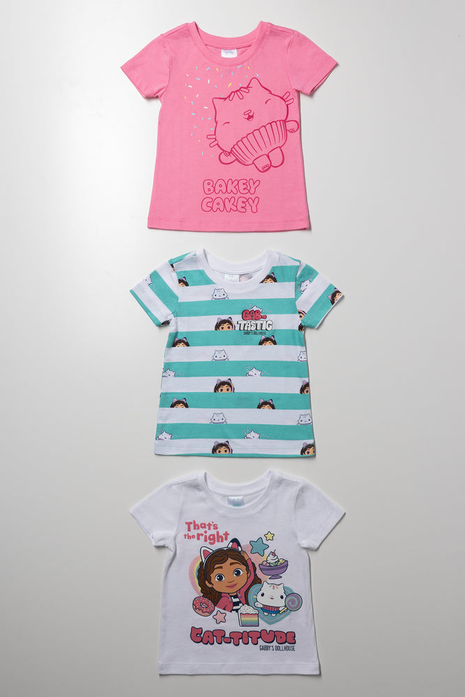 Gabby's Dollhouse 3 Pack Stripe Short Sleeve T-Shirts Multi