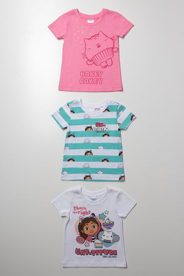Gabby's Dollhouse 3 Pack Stripe Short Sleeve T-Shirts Multi