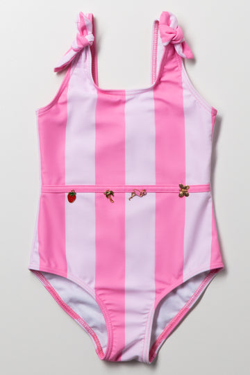 Stripe One Piece Swimsuit Pink