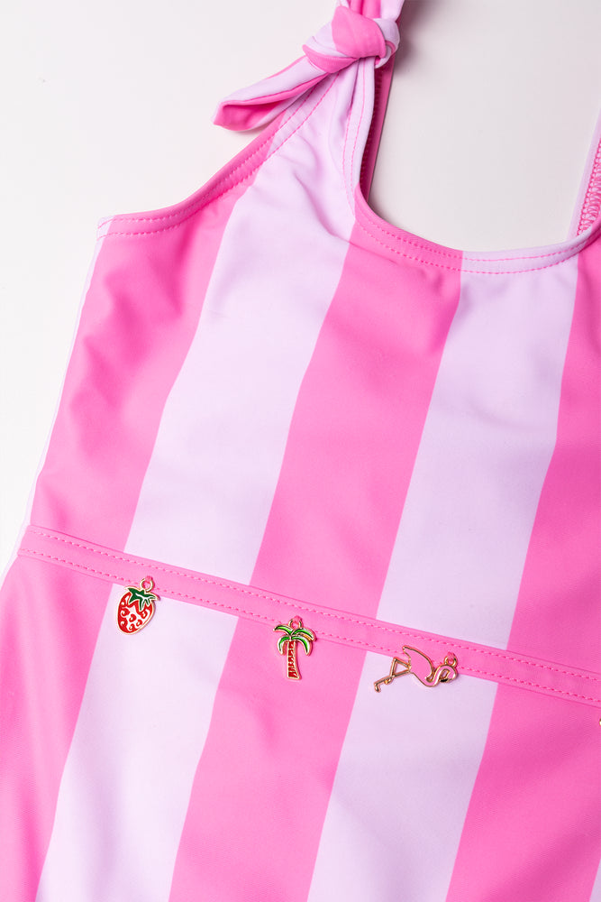 Stripe One Piece Swimsuit Pink