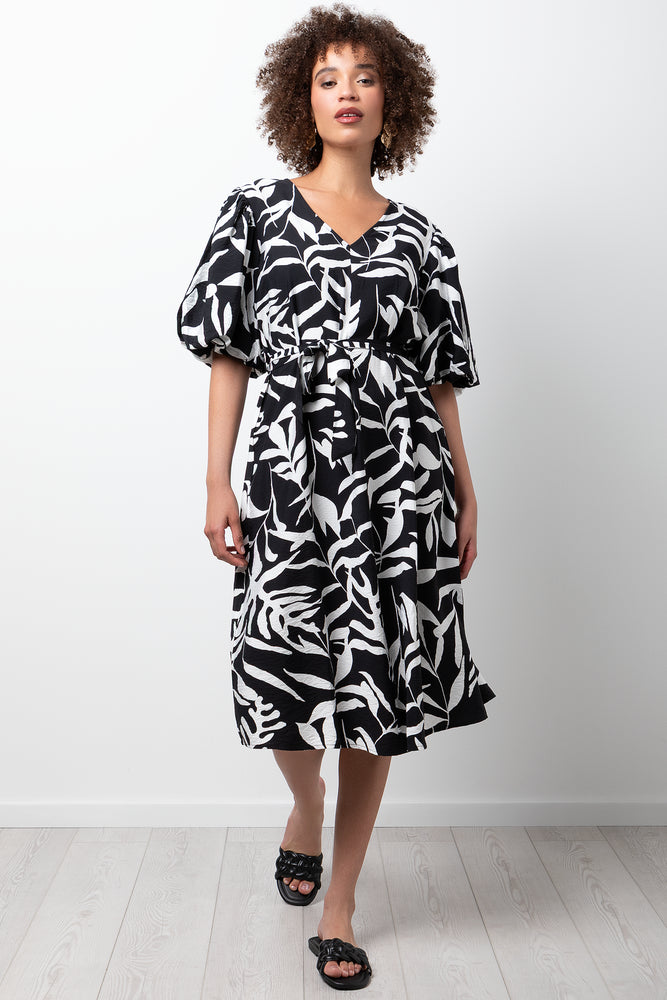 Puff Sleeve Dress Black & White