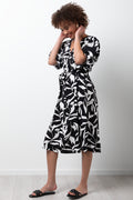 Puff Sleeve Dress Black & White (1)