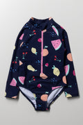 Fruit Long Sleeve Swimsuit Navy