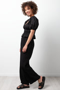 Poplin Puff Sleeve Top Black (1)