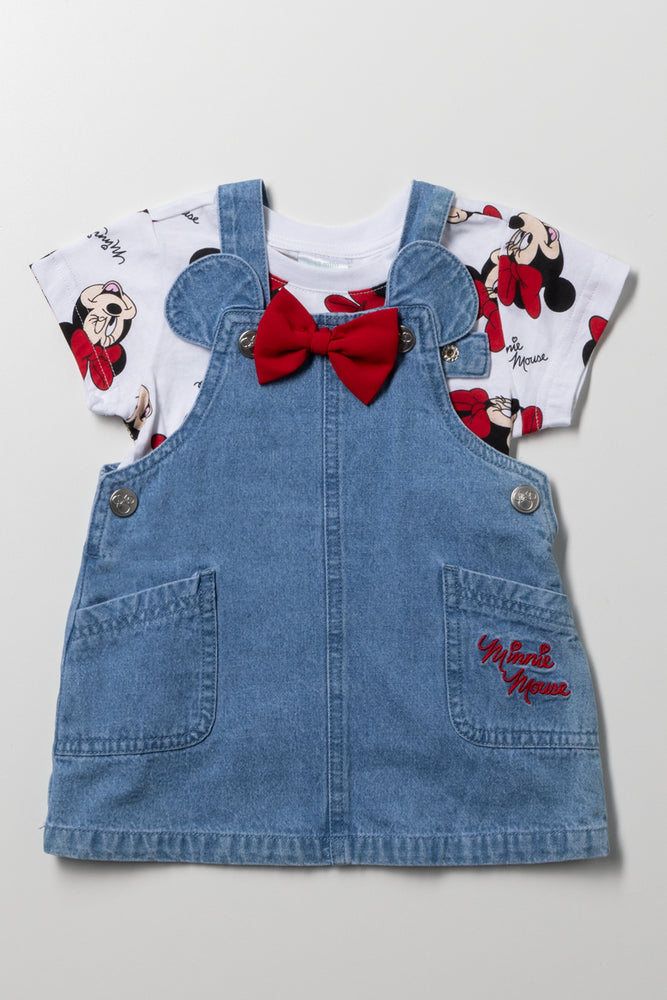 Minnie Mouse Denim Pinafore Set Blue And White