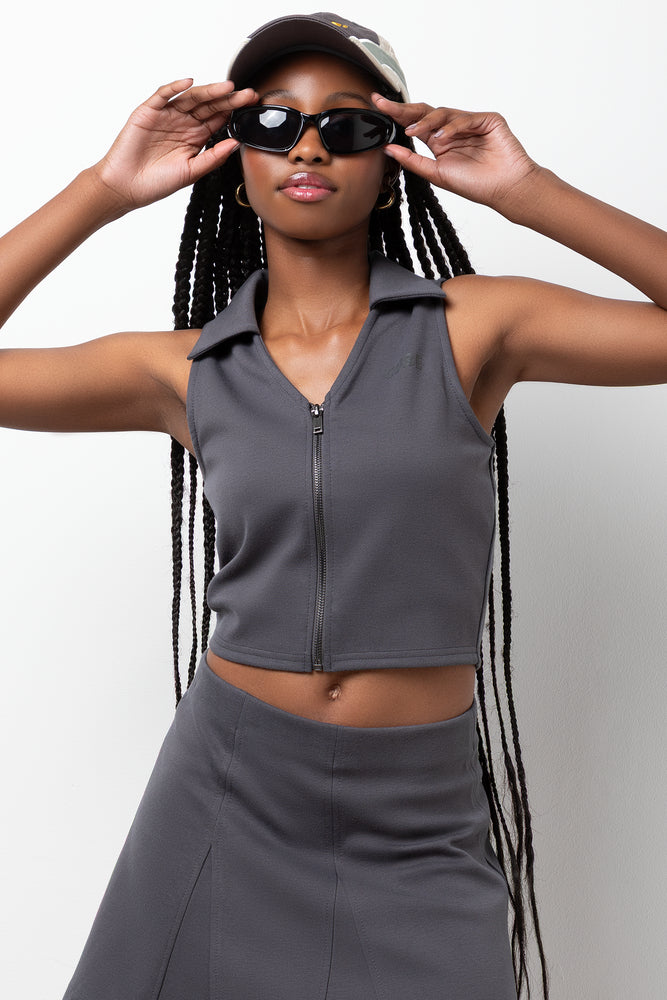 Zip Through Vest Charcoal