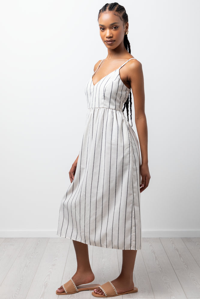 Stripe Fit And Flare Maxi Dress Cream