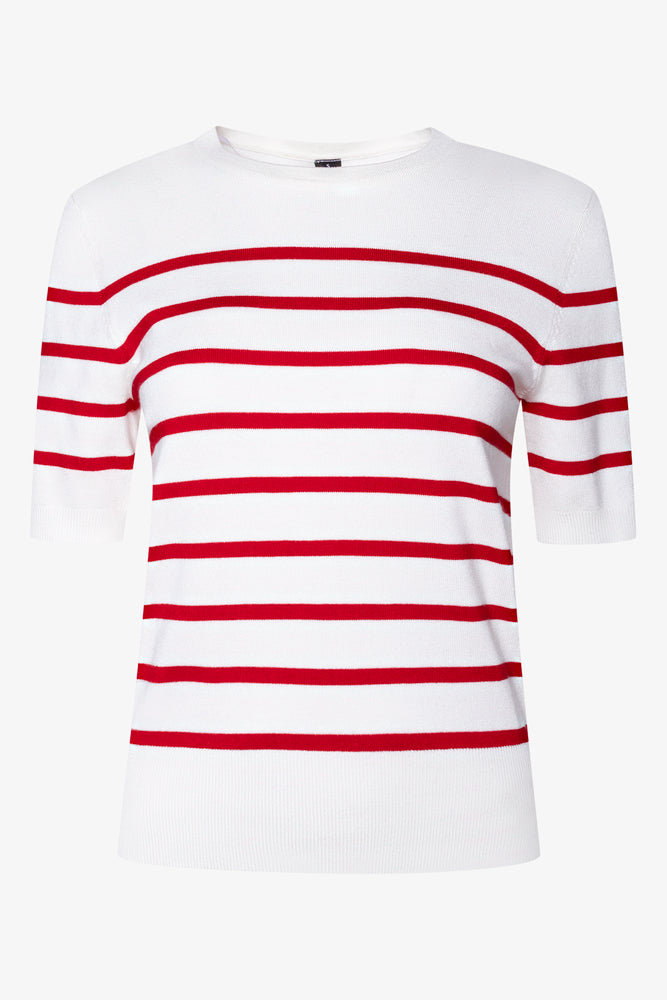 Ballerina Sleeve Crew Neck Stripe Top Red And White