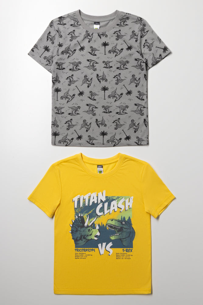2 Pack Dino T-Shirts Grey And Yellow