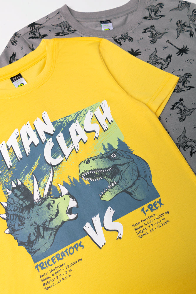 2 Pack Dino T-Shirts Grey And Yellow (1)