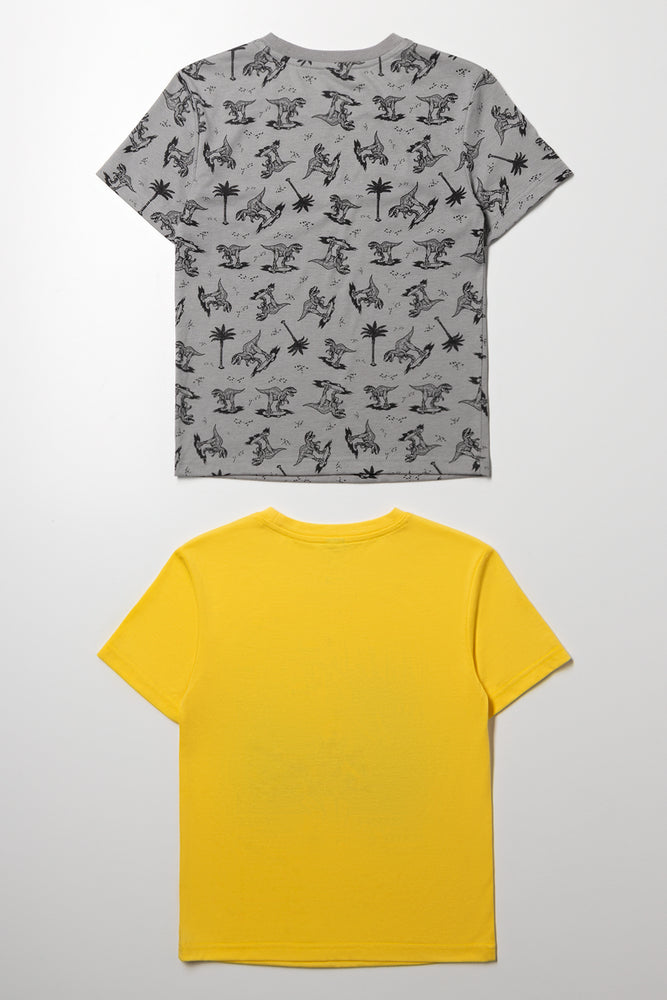 2 Pack Dino T-Shirts Grey And Yellow (2)