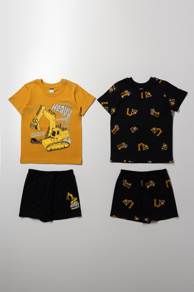 2 Pack Truck Short Sleeve Pyjamas Black And Yellow