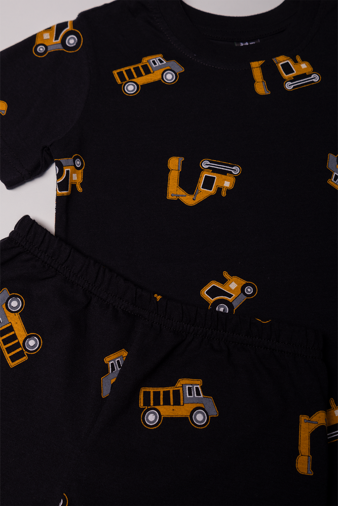 2 Pack Truck Short Sleeve Pyjamas Black And Yellow