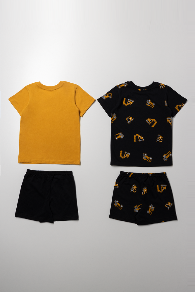 2 Pack Truck Short Sleeve Pyjamas Black And Yellow (3)