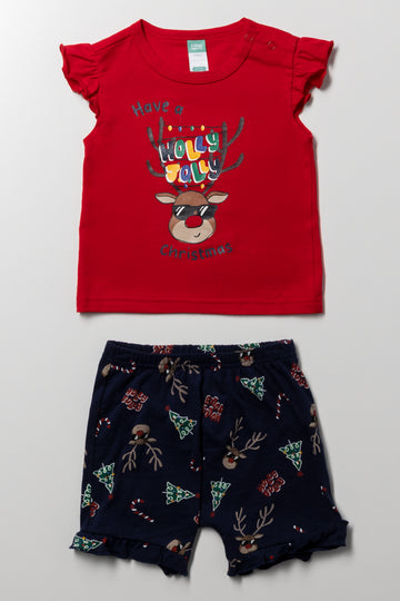 Toddler Girl Christmas Pyjama Set Red