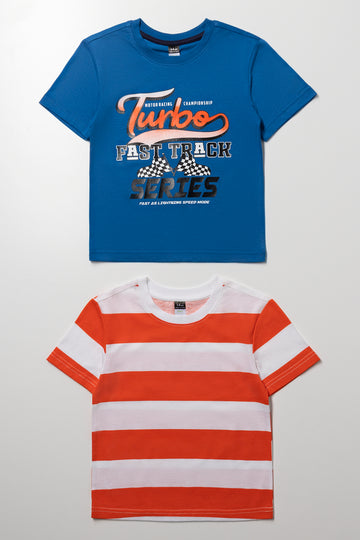 2 Pack Stripe Race Car T-Shirts Orange And Blue