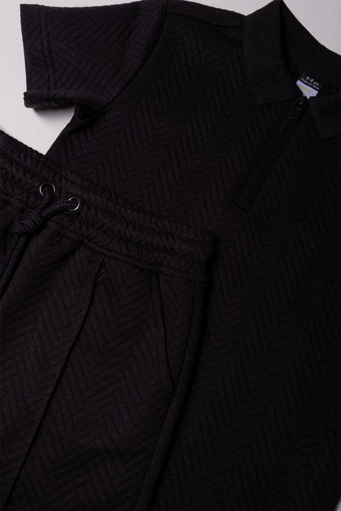 Textured Golfer And Shorts Set Black (1)