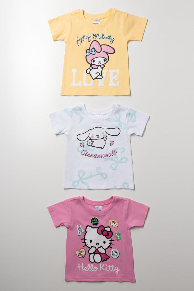 Hello Kitty 3 Pack T-Shirts Yellow, White And Pink