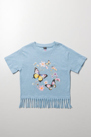 Fringe Hem T-Shirt Blue