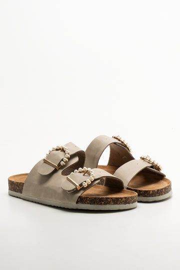 Pearl Buckle Sandals Natural