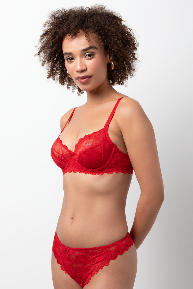2 Pack Lace Non Padded Underwire Bras Black And Red (2)