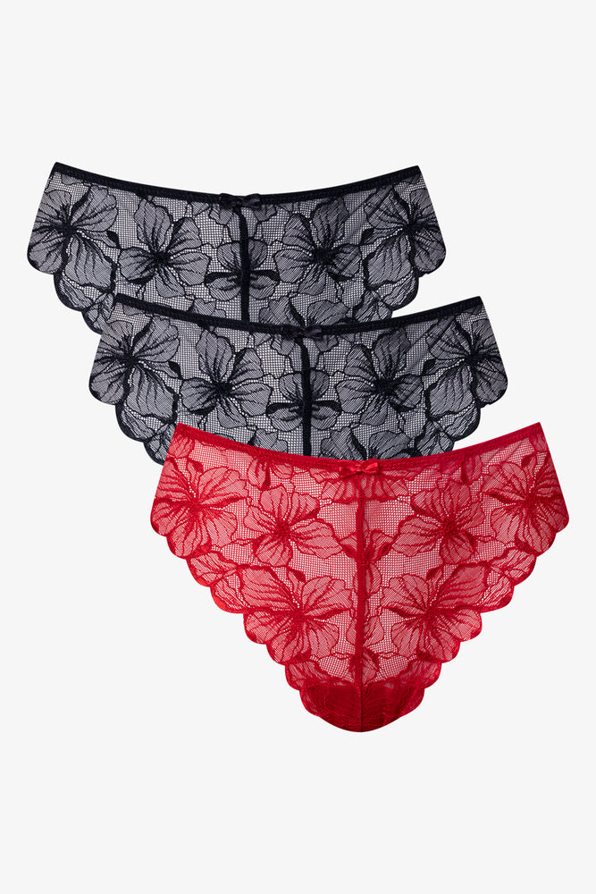 3 Pack Lace Thongs Red And Black