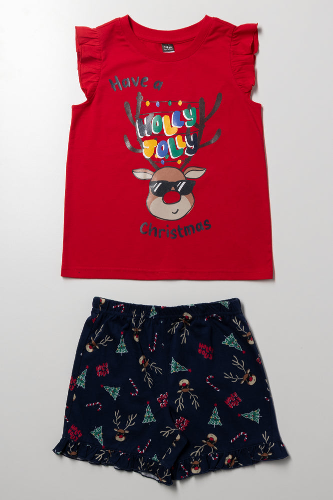 Younger Girl Christmas Pyjama Set Red