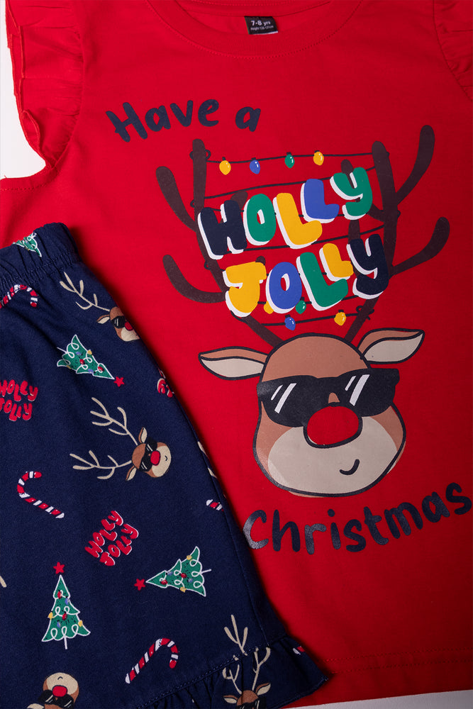 Younger Girl Christmas Pyjama Set Red (1)
