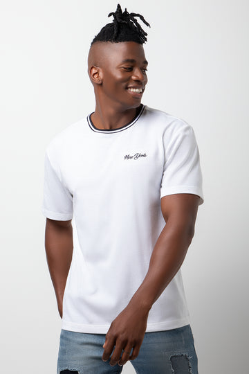 Contrast Binding Short Sleeve T-Shirt White