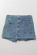 Embroidered Denim Skorts Blue