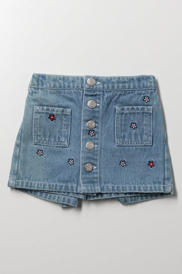Embroidered Denim Skorts Blue
